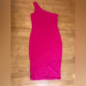 Naked Wardrobe, size small, one shoulder midi dress in fuschia.